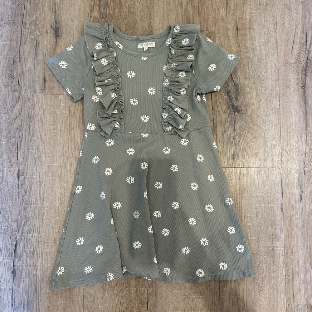 Kids Ruffle Dress in Green Floral